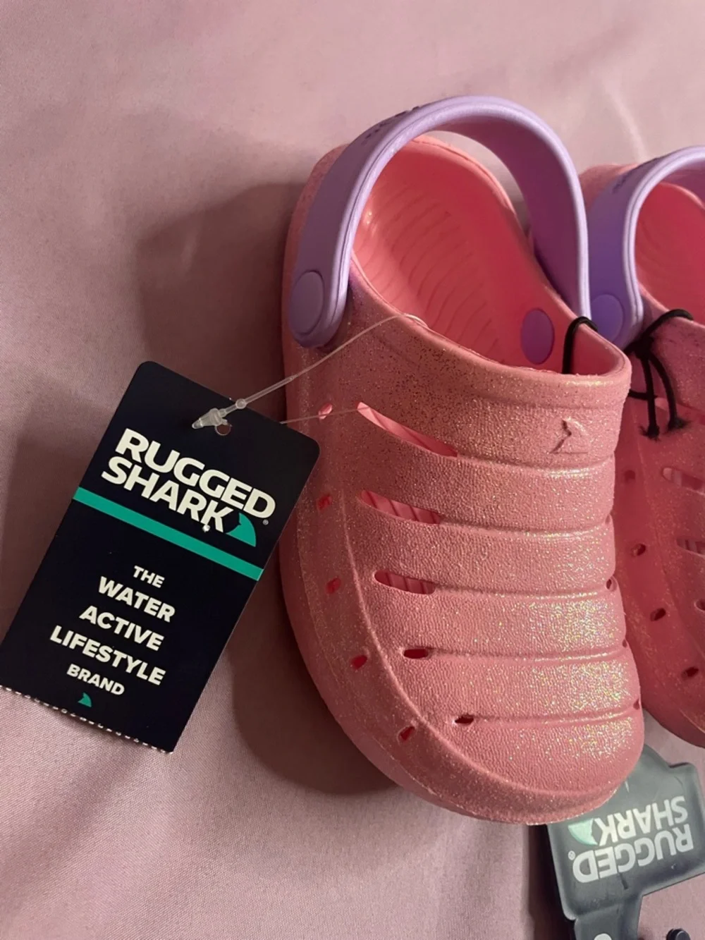 Rugged shark Kids Pink sparkling Slip-On Water Shoes